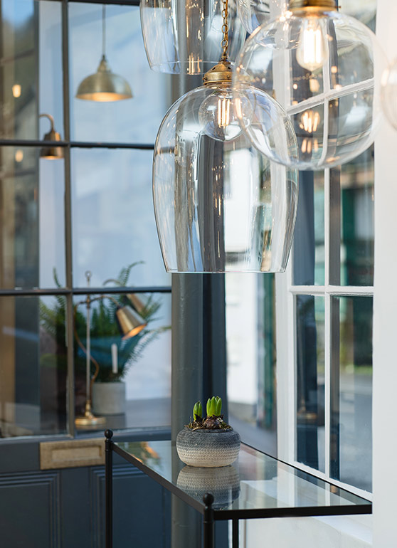 Chalford glass pendants in Bath window