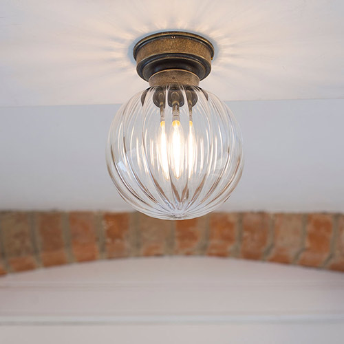 Putney Flush Fitting Ceiling Light in Antiqued Brass