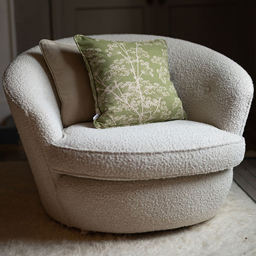 45cm Piped Cushion Cover in Hedge Green Cow Parsley