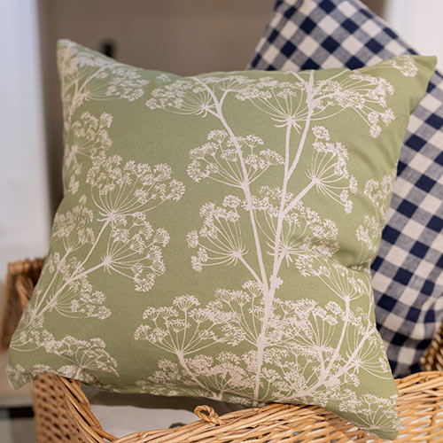 50cm Knife Edge Cushion Cover in Hedge Green Cow Parsley
