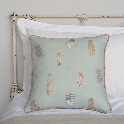 Cushion Cover in Duck Egg Blue Featherdown with Contrast Piping
