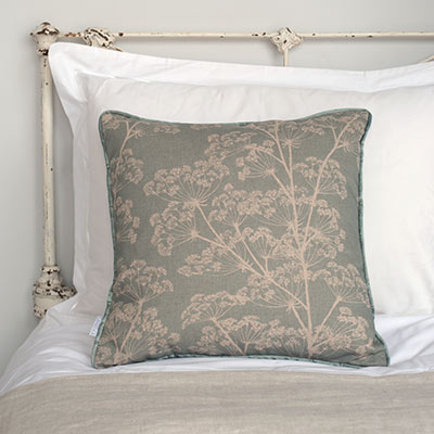 Cow Parsley Cushion Cover in Duck Egg Contrast Piping