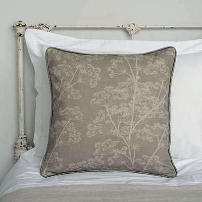 Cow Parsley Cushion Cover in Soft Grey with Contrast Piping