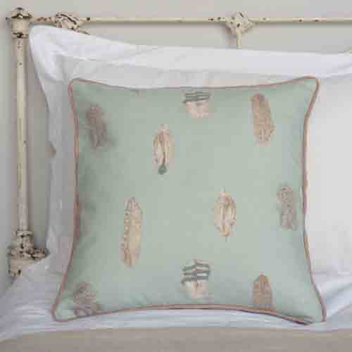 Cushion Cover in Duck Egg with Contrast Piping