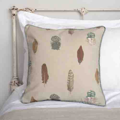 Featherdown Cushion Cover in Stone with Contrast Piping
