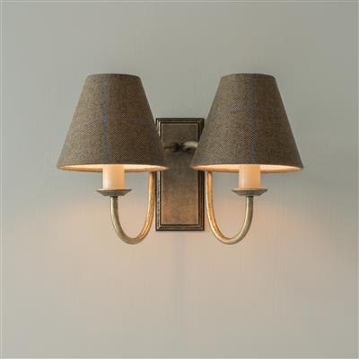 Double Smugglers Wall Light with Candle Shades in Angus Check Fabric