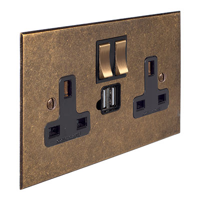 13amp 2 Gang Dual Port Plug Socket