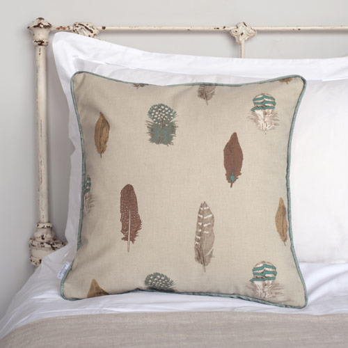 Cushion Cover in Stone Featherdown with Contrast Piping
