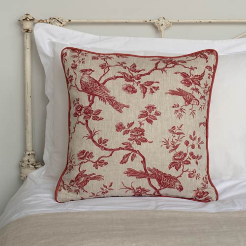 Cushion Cover in Red Isabelle Linen with Contrast Piping
