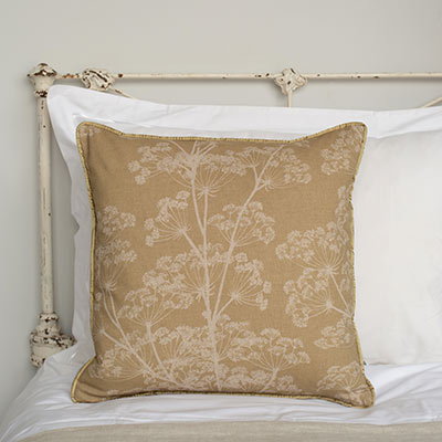 Cushion Cover in Soft Gold Cow Parsley, Contrast Piping